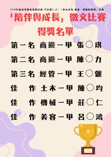「陪伴與成長」徵文競賽得獎名單
